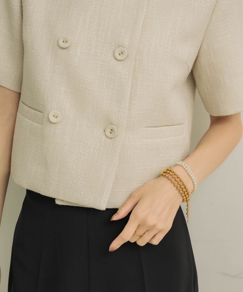 NEUNA（ヌナ）の「【セットアップ可能！】ツイードショートハーフジャケット（テーラードジャケット・レディース・ブラック/ブルー/アイボリー・FREE）」の5枚目の写真