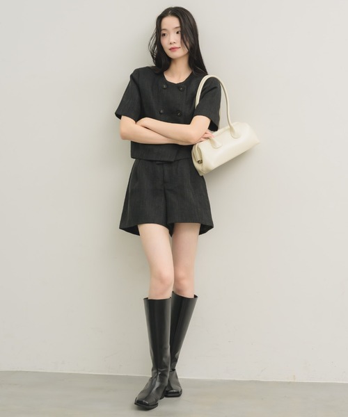 NEUNA（ヌナ）の「【セットアップ可能！】ツイードショートハーフジャケット（テーラードジャケット・レディース・ブラック/ブルー/アイボリー・FREE）」の18枚目の写真