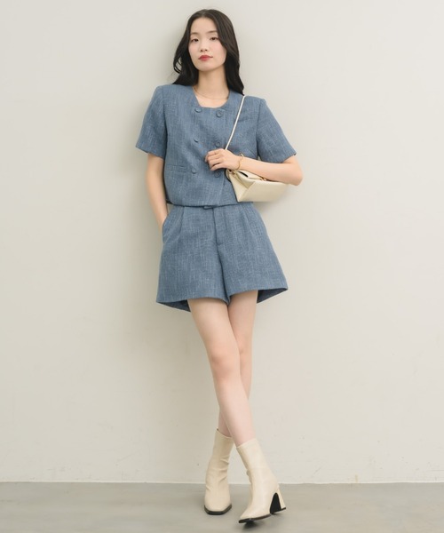 NEUNA（ヌナ）の「【セットアップ可能！】ツイードショートハーフジャケット（テーラードジャケット・レディース・ブラック/ブルー/アイボリー・FREE）」の9枚目の写真