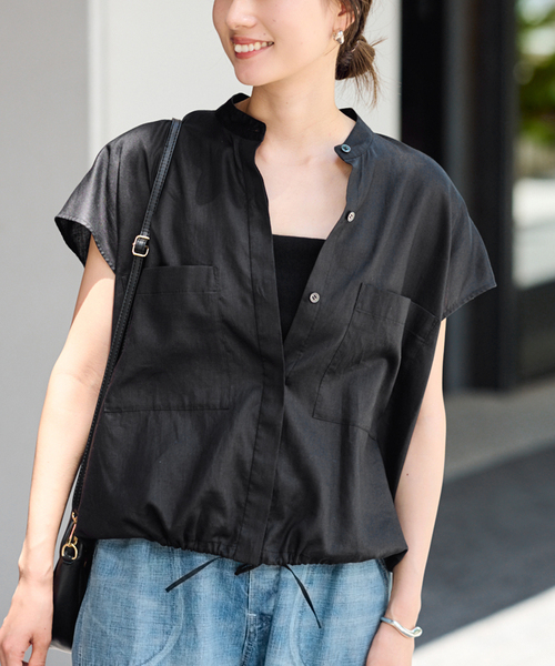 フレームワーク★ キャップスリーブドロストシャツ★ブラック ラミーリヨセルキャップスリーブドロストシャツ（シャツ/ブラウス