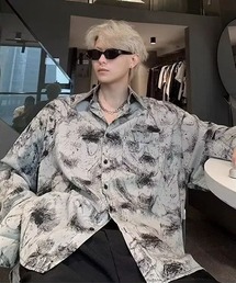 WARAIJOGO（ワライジョウゴ）の「【WARAIJOGO】EK170/モノトーン総柄オーバーサイズ長袖シャツ(NEZ)（シャツ/ブラウス）」