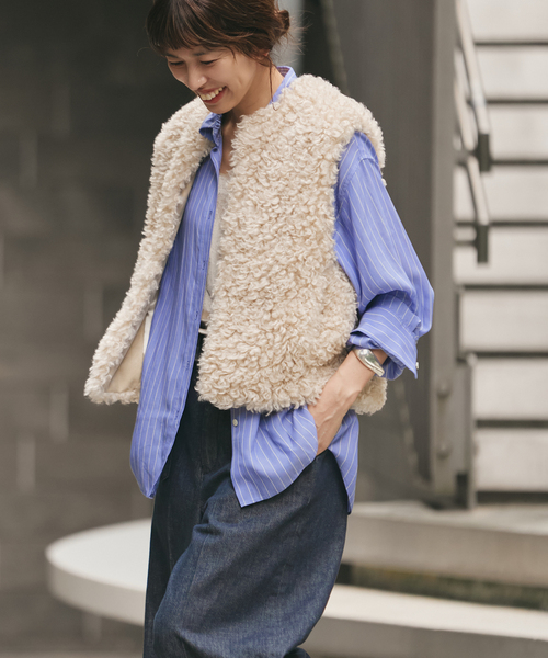 IENA（イエナ）の「TISSAVELカーリージレ（ベスト・レディース・チャコールグレー/アイボリー・FREE）」の2枚目の写真