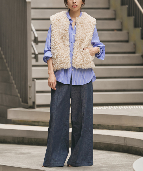 IENA（イエナ）の「TISSAVELカーリージレ（ベスト・レディース・チャコールグレー/アイボリー・FREE）」の3枚目の写真