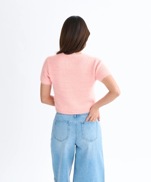 ROXY(ロキシー)の「MAKEUP /ロキシーショート丈ロゴワンポイント半袖シャギーニット(ニット/セーター・レディース・ピンク/グリーン/グレー・LARGE/MEDIUM/SMALL)」の14枚目の写真