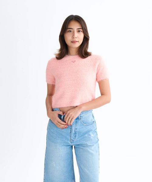 ROXY(ロキシー)の「MAKEUP /ロキシーショート丈ロゴワンポイント半袖シャギーニット(ニット/セーター・レディース・ピンク/グリーン/グレー・LARGE/MEDIUM/SMALL)」の13枚目の写真