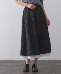 ピンストライプレイヤード風フレアスカート【洗濯機洗い可】