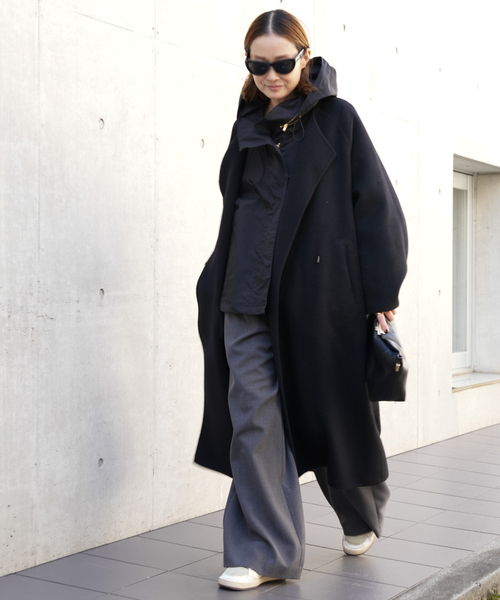 ✨新品級✨23区 ノーカラーコート アンゴラ ウール チャコールグレー46 ウールアンゴラ ノーカラーコート（ノーカラーコート）｜Deuxieme