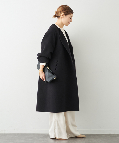 Deuxieme Classe（ドゥーズィエムクラス）の「*ウールアンゴラ ノーカラーコート（ノーカラーコート・レディース・ブラック/ベージュ・36/38）」の6枚目の写真