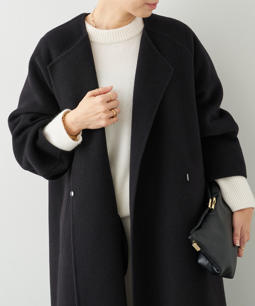 Deuxieme Classe（ドゥーズィエムクラス）の「*ウールアンゴラ ノーカラーコート（ノーカラーコート・レディース・ブラック/ベージュ・36/38）」の8枚目の写真