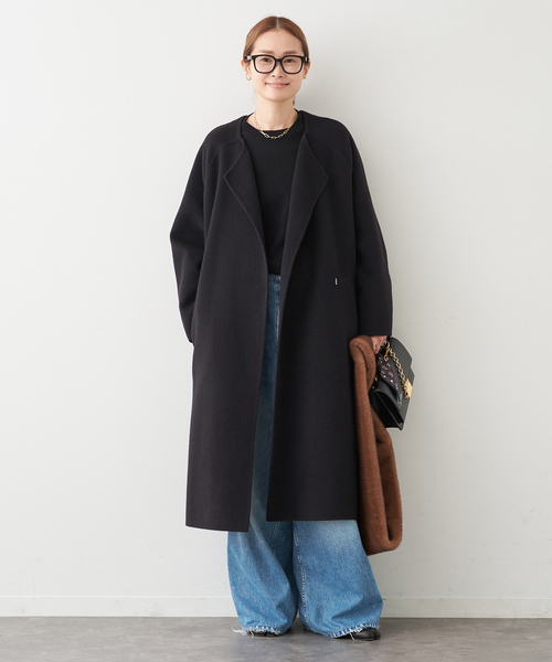 Deuxieme Classe（ドゥーズィエムクラス）の「*ウールアンゴラ ノーカラーコート（ノーカラーコート・レディース・ブラック/ベージュ・36/38）」の9枚目の写真