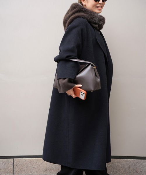 Deuxieme Classe（ドゥーズィエムクラス）の「*ウールアンゴラ ノーカラーコート（ノーカラーコート・レディース・ブラック/ベージュ・36/38）」の17枚目の写真