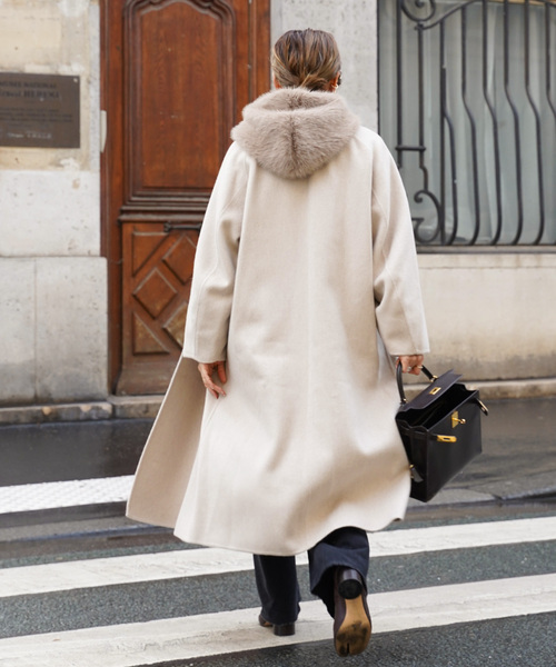 Deuxieme Classe（ドゥーズィエムクラス）の「*ウールアンゴラ ノーカラーコート（ノーカラーコート・レディース・ブラック/ベージュ・36/38）」の22枚目の写真