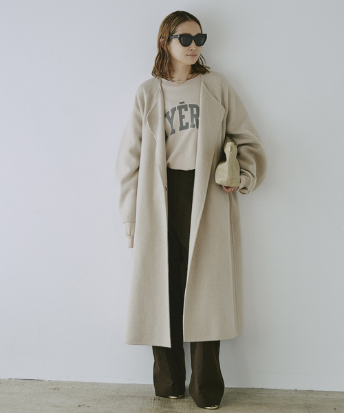 ウールアンゴラ ノーカラーコート（ノーカラーコート）｜Deuxieme