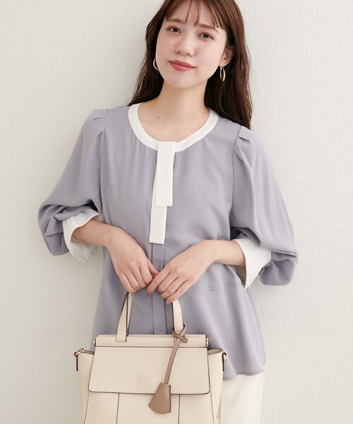 natural couture(ナチュラルクチュール)の「配色ボウタイペプラムブラウス(シャツ/ブラウス・レディース・ネイビー/ブラウン/ホワイト系その他/ベージュ系その他/グレー・FREE)」の13枚目の写真