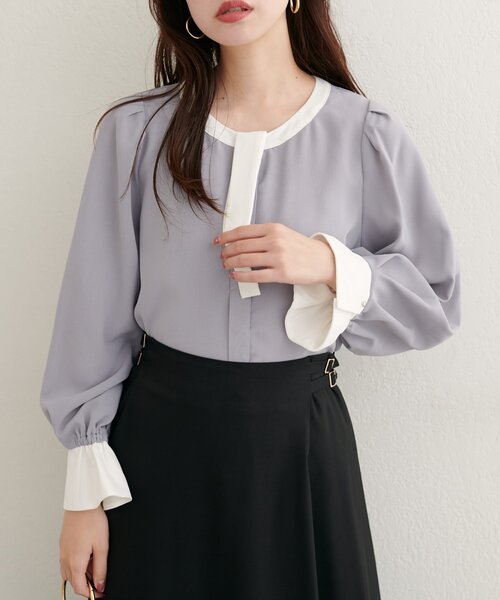 natural couture(ナチュラルクチュール)の「配色ボウタイペプラムブラウス(シャツ/ブラウス・レディース・ネイビー/ブラウン/ホワイト系その他/ベージュ系その他/グレー・FREE)」の15枚目の写真