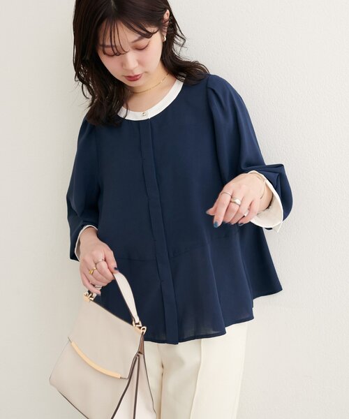 natural couture(ナチュラルクチュール)の「配色ボウタイペプラムブラウス(シャツ/ブラウス・レディース・ネイビー/ブラウン/ホワイト系その他/ベージュ系その他/グレー・FREE)」の19枚目の写真