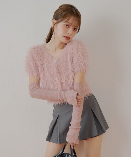 Chico（チコ）の「リブアームウォーマー付シャギー半袖ニット（ニット/セーター・レディース・アイボリー/ベージュ/チャコールグレー/ピンク/ブラウン・FREE）」の5枚目の写真