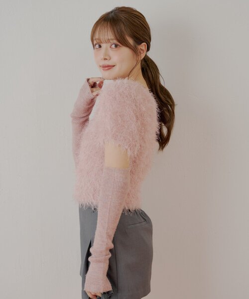 Chico（チコ）の「リブアームウォーマー付シャギー半袖ニット（ニット/セーター・レディース・アイボリー/ベージュ/チャコールグレー/ピンク/ブラウン・FREE）」の6枚目の写真