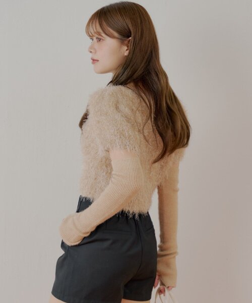 Chico（チコ）の「リブアームウォーマー付シャギー半袖ニット（ニット/セーター・レディース・アイボリー/ベージュ/チャコールグレー/ピンク/ブラウン・FREE）」の18枚目の写真