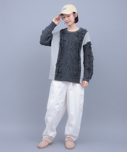 チチカカ（チチカカ）の「ケーブルフリンジコンビプルオーバー（ニット/セーター・レディース・オレンジ/ベージュ/チャコールグレー・FREE）」の4枚目の写真