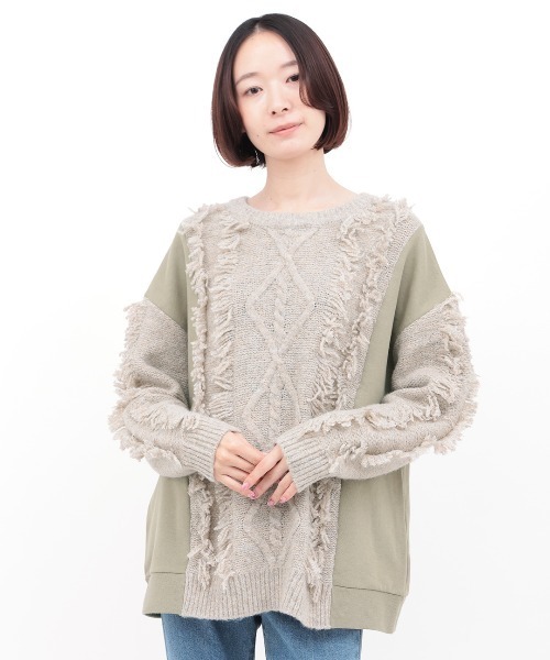 チチカカ（チチカカ）の「ケーブルフリンジコンビプルオーバー（ニット/セーター・レディース・オレンジ/ベージュ/チャコールグレー・FREE）」の8枚目の写真