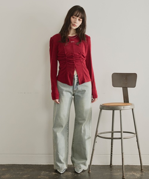 ELLEgirl（エルガール）の「フロントスリットシャーリングデザイントップス【ELLEgirl/エルガール】（Tシャツ/カットソー・レディース・ブラウン/レッド・FREE）」の10枚目の写真