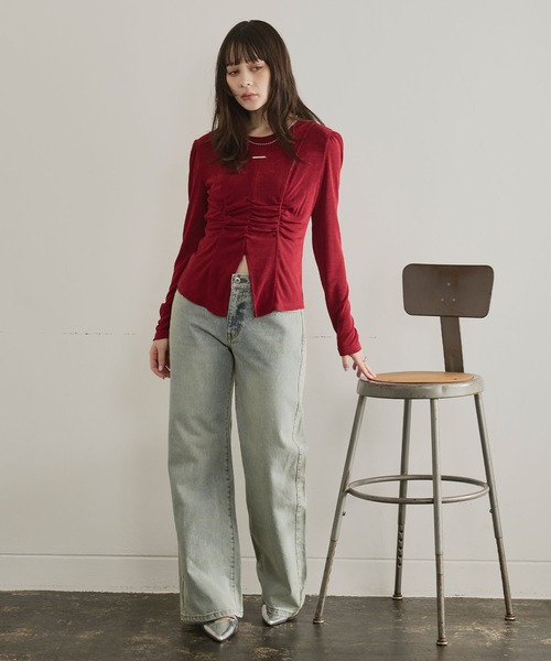 ELLEgirl（エルガール）の「フロントスリットシャーリングデザイントップス【ELLEgirl/エルガール】（Tシャツ/カットソー・レディース・ブラウン/レッド・FREE）」の11枚目の写真