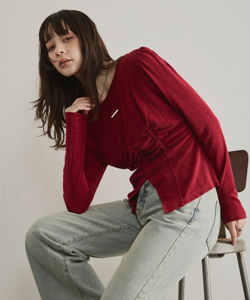 ELLEgirl（エルガール）の「フロントスリットシャーリングデザイントップス【ELLEgirl/エルガール】（Tシャツ/カットソー・レディース・ブラウン/レッド・FREE）」の9枚目の写真