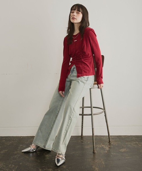 ELLEgirl（エルガール）の「フロントスリットシャーリングデザイントップス【ELLEgirl/エルガール】（Tシャツ/カットソー・レディース・ブラウン/レッド・FREE）」の14枚目の写真