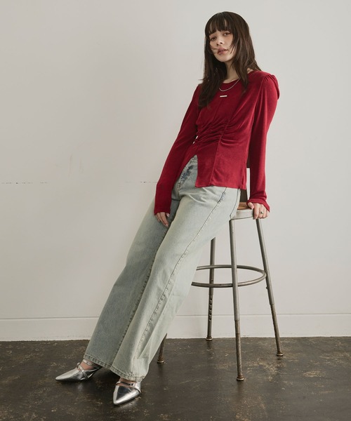 ELLEgirl（エルガール）の「フロントスリットシャーリングデザイントップス【ELLEgirl/エルガール】（Tシャツ/カットソー・レディース・ブラウン/レッド・FREE）」の15枚目の写真