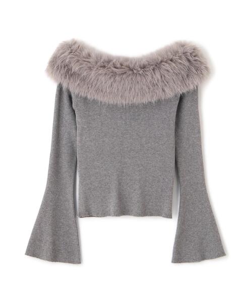PROPORTION BODY DRESSING(プロポーションボディドレッシング)の「フェイクファー付きオフショルニット / 1215270010(ニット/セーター・レディース・グレー/オフホワイト/ブラウン系その他・FREE)」の4枚目の写真