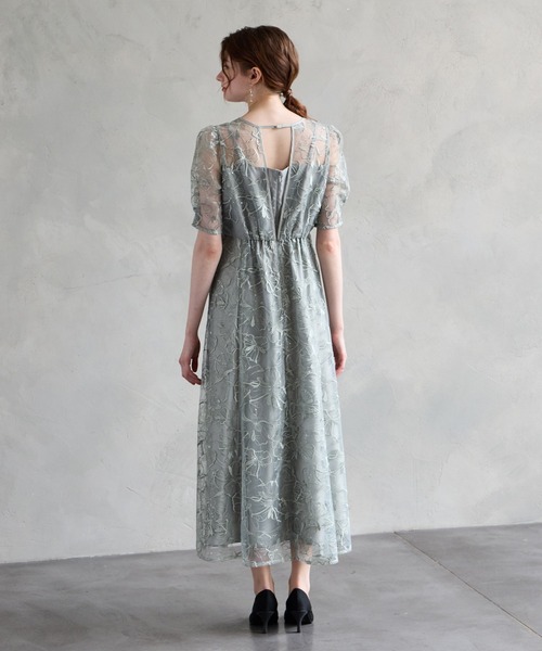 AIMER（エメ）の「ビオラフラワーモチーフスパンコール刺繍袖付きパーティードレス　結婚式　お呼ばれ　ドレス　20代 30代 40代（ドレス・レディース・グリーン/ブラック/サックスブルー/ラベンダー/チャコールグレー・SMALL/MEDIUM/LARGE/X-LARGE）」の15枚目の写真