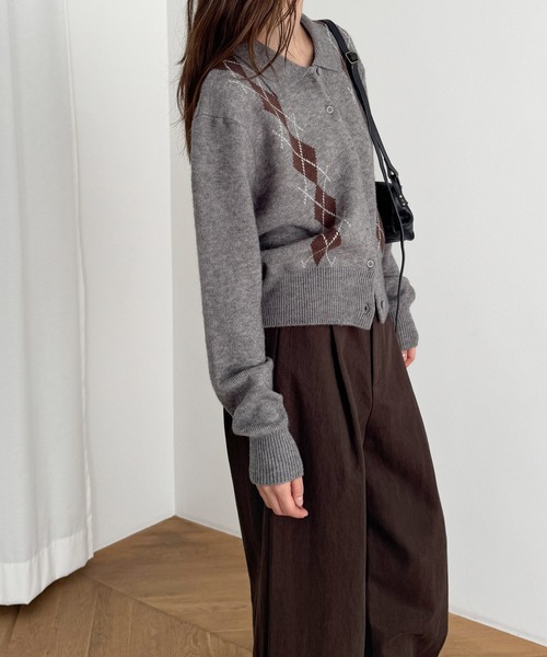 CANAL JEAN(キャナルジーン)の「El mar アーガイル襟付きニットカーディガン(カーディガン/ボレロ・レディース・ブラウン/グレー・ONE SIZE)」の10枚目の写真
