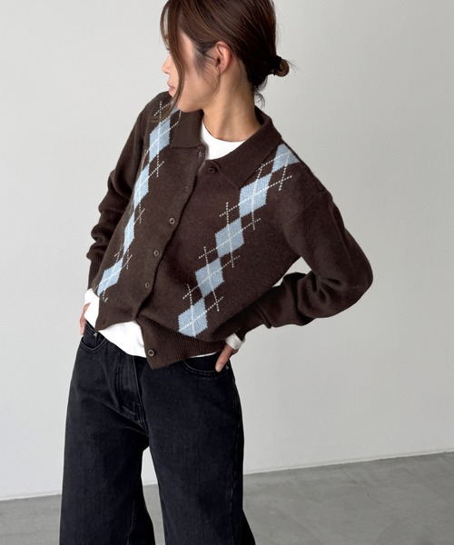 CANAL JEAN(キャナルジーン)の「El mar アーガイル襟付きニットカーディガン(カーディガン/ボレロ・レディース・ブラウン/グレー・ONE SIZE)」の12枚目の写真