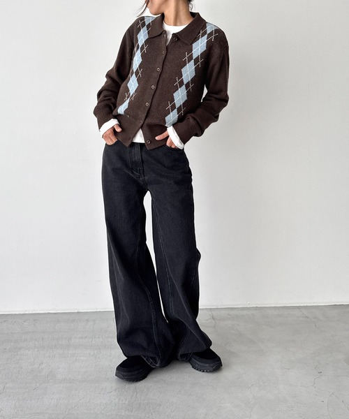 El mar アーガイル襟付きニットカーディガン（カーディガン/ボレロ