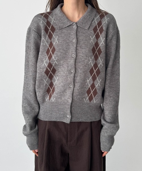 CANAL JEAN(キャナルジーン)の「El mar アーガイル襟付きニットカーディガン(カーディガン/ボレロ・レディース・ブラウン/グレー・ONE SIZE)」の5枚目の写真
