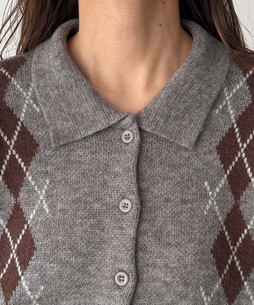 CANAL JEAN(キャナルジーン)の「El mar アーガイル襟付きニットカーディガン(カーディガン/ボレロ・レディース・ブラウン/グレー・ONE SIZE)」の3枚目の写真