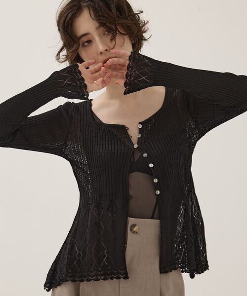 EMILY ODA オリジナルレース柄ニットトップス 白 EMILY ODA オリジナル