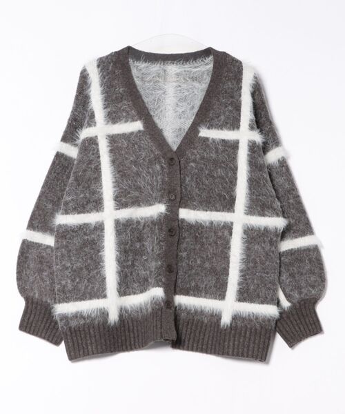 シャギーチェックニットカーディガン