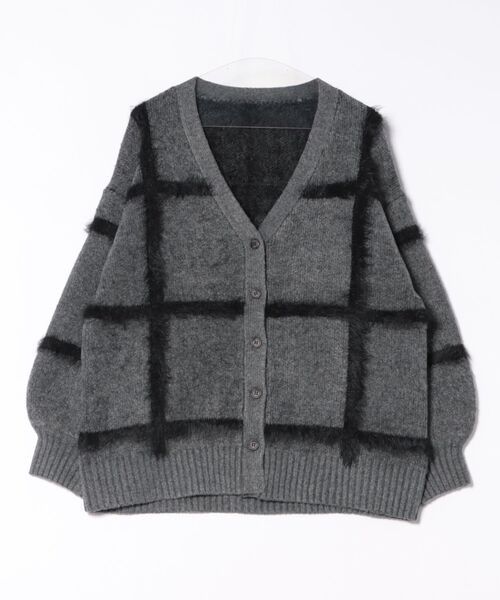 シャギーチェックニットカーディガン