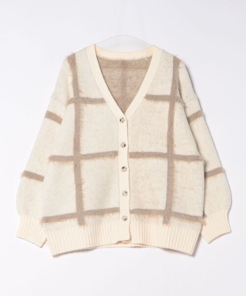 シャギーチェックニットカーディガン