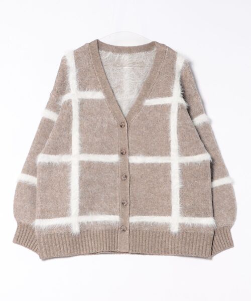 シャギーチェックニットカーディガン