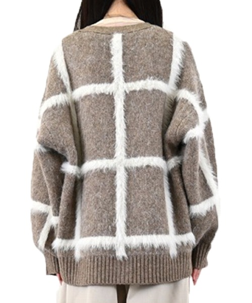 シャギーチェックニットカーディガン