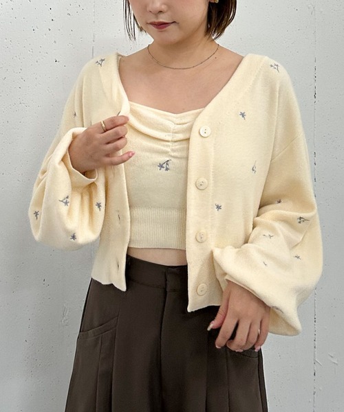 セール】フラワー刺繍ニットCDアンサンブル（アンサンブル