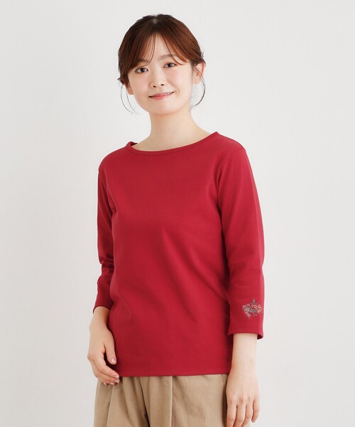 LAURA ASHLEY(ローラアシュレイ)の「【人気アイテム!袖刺繍あり】デラヴェジャージーカットソー(Tシャツ/カットソー・レディース・ブラック/ライトベージュ/レッド系1/オフホワイト・38/40)」の21枚目の写真