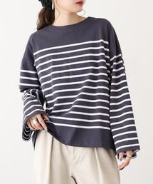 パネルボーダー ワイドスリーブ長袖Tシャツ