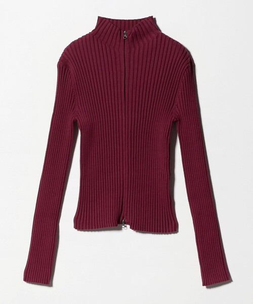 AMOMENTO＞RIBBED HIGH NECK ZIP UP/カーディガン（カーディガン