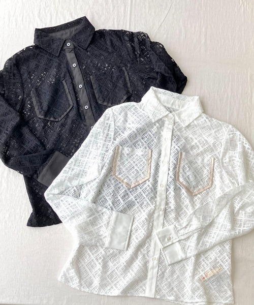 Q(キュー)の「レース柄シャツ(シャツ/ブラウス・レディース・ブラック/アイボリー・MEDIUM)」の10枚目の写真