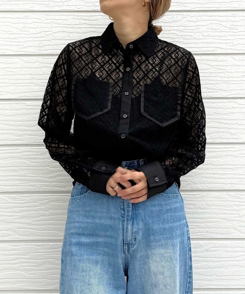 Q(キュー)の「レース柄シャツ(シャツ/ブラウス・レディース・ブラック/アイボリー・MEDIUM)」の20枚目の写真
