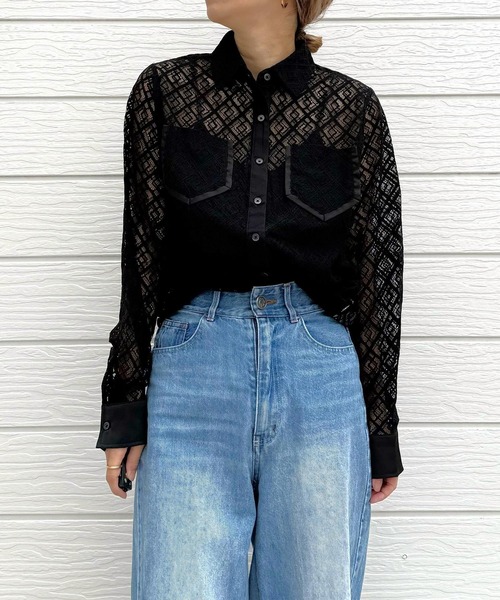 Q(キュー)の「レース柄シャツ(シャツ/ブラウス・レディース・ブラック/アイボリー・MEDIUM)」の21枚目の写真